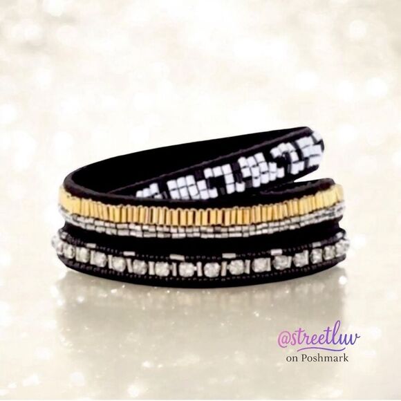 Stella & Dot Emma Triple Black Wrap Bracelet - Picture 1 of 8